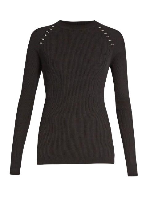 Mugler Ring-embellished Long-sleeved Ribbed-knit Sweater