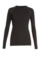 Mugler Ring-embellished Long-sleeved Ribbed-knit Sweater