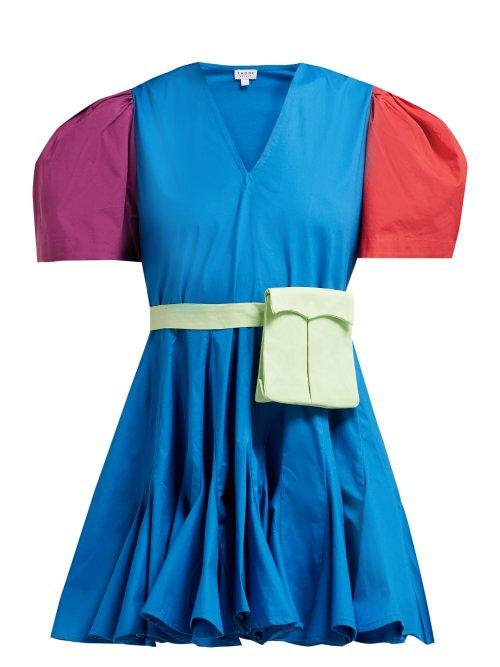 Matchesfashion.com Rhode Resort - Vivienne V Neck Puff Sleeve Cotton Blend Dress - Womens - Green Multi