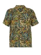 Matchesfashion.com 120% Lino - Palm Leaf Print Linen Bowling Shirt - Mens - Green Multi