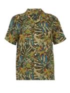 Matchesfashion.com 120% Lino - Palm Leaf Print Linen Bowling Shirt - Mens - Green Multi