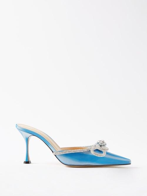 Mach & Mach - Double Bow 85 Grosgrain And Leather Mules - Womens - Blue Silver