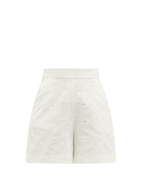Matchesfashion.com Three Graces London - Robin Broderie-anglaise High-rise Shorts - Womens - White