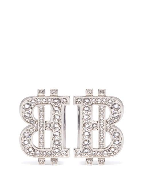 Balenciaga - B-coin Crystal-embellished Earrings - Womens - Silver