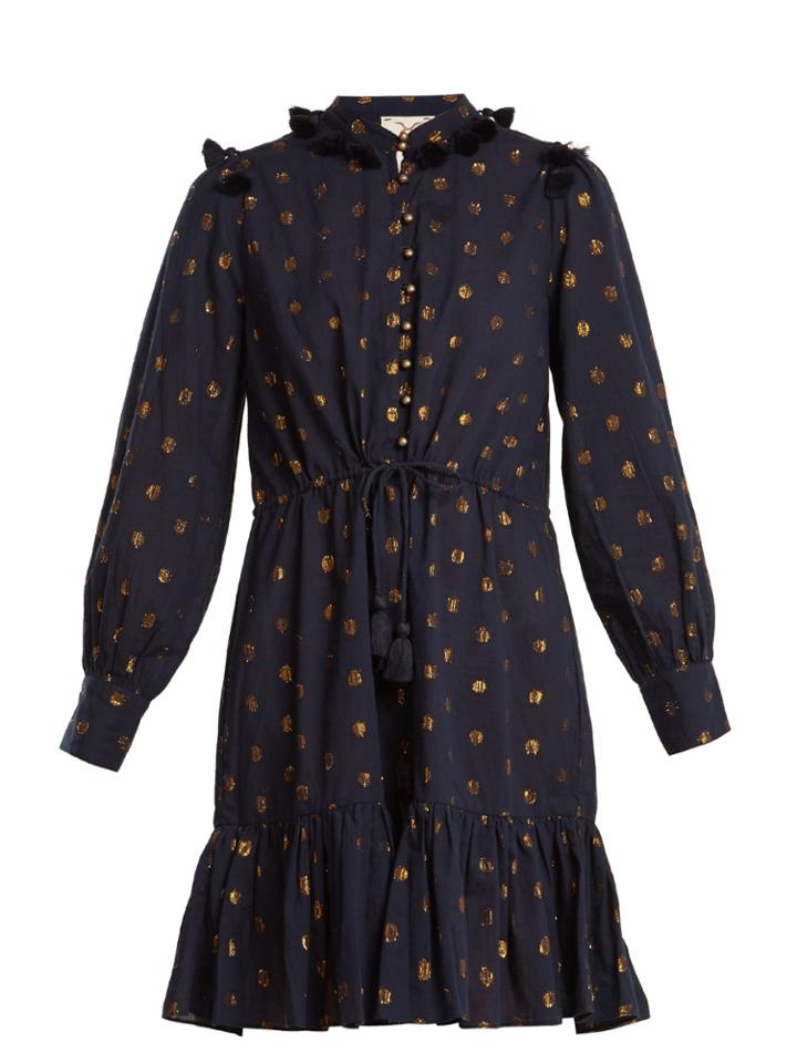 Figue Emma Polka-dot Jacquard Cotton-blend Dress