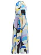 Matchesfashion.com Emilio Pucci - Halterneck Quirimbas-print Satin Maxi Dress - Womens - Blue Multi