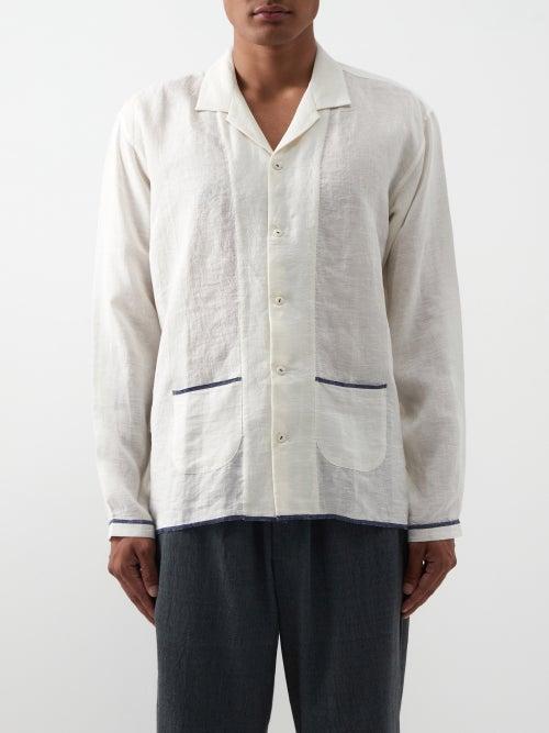 Harago - Patch-pocket Linen-khadi Shirt - Mens - White