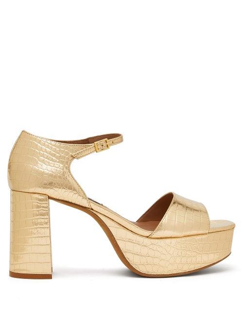 Matchesfashion.com Tabitha Simmons - Patton Crocodile-effect Leather Platform Sandals - Womens - Gold