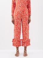 Muzungu Sisters - Talitha Bird Of Blessing-print Silk-twill Trousers - Womens - Red Print