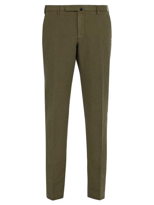 Matchesfashion.com Incotex - Slim Fit Cotton Blend Chino Trousers - Mens - Green
