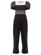 Matchesfashion.com Self-portrait - Crystal-embellished Lace And Crepe Jumpsuit - Womens - Black