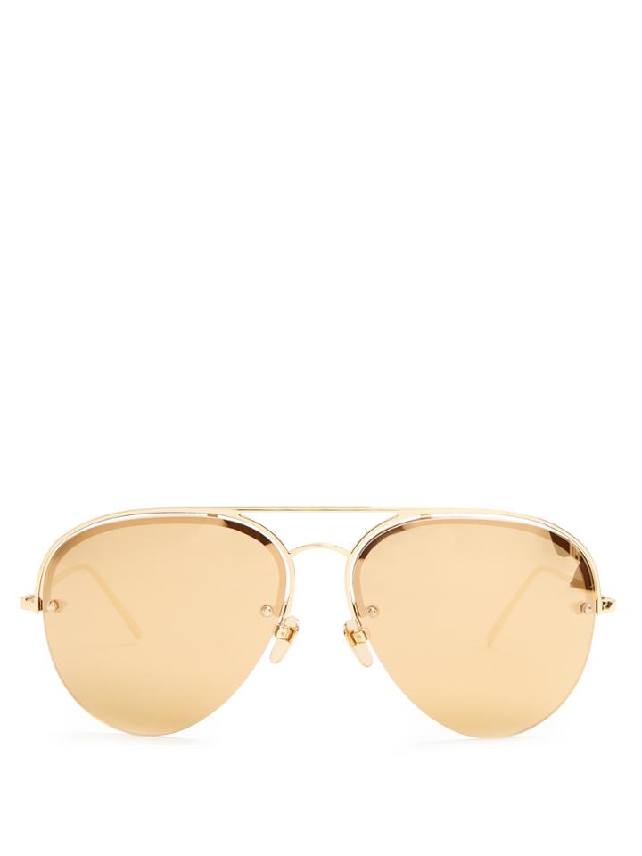 Linda Farrow Mirrored Yellow-gold Plated Aviator Sunglasses