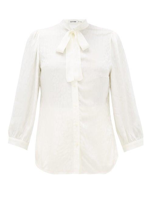 Matchesfashion.com Cefinn - Pussy-bow Leopard-jacquard Blouse - Womens - Cream