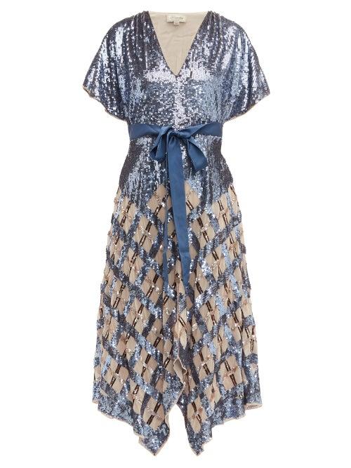 Matchesfashion.com Temperley London - Akiko Sequinned Check Tulle Gown - Womens - Blue Multi