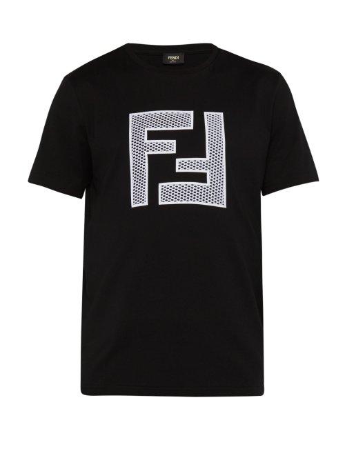 Matchesfashion.com Fendi - Mesh Logo Cotton Blend T Shirt - Mens - Black Multi
