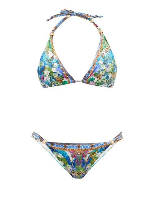 Matchesfashion.com Camilla - Crystal-embellished Floral-print Triangle Bikini - Womens - White Print
