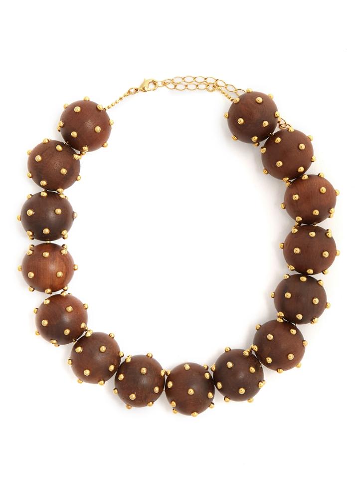 Vanda Jacintho Stud-embellished Wooden Necklace