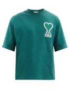 Matchesfashion.com Ami - Ami De Coeur-patch Cotton-jersey T-shirt - Mens - Green