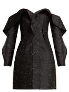 Matchesfashion.com Self-portrait - Off The Shoulder Jacquard Mini Dress - Womens - Black