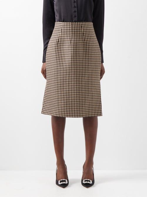 Emilia Wickstead - Noah Houndstooth Wool-blend Midi Skirt - Womens - Camel Check