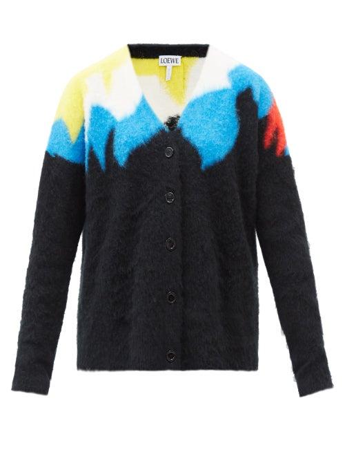 Loewe - Abstract-jacquard Knit Cardigan - Womens - Black Multi