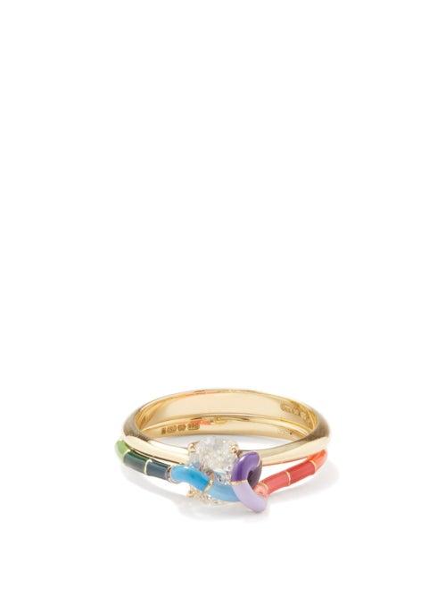 Bea Bongiasca - Rainbow Drop Cut Diamond, Enamel & 18kt Gold Ring - Womens - Multi
