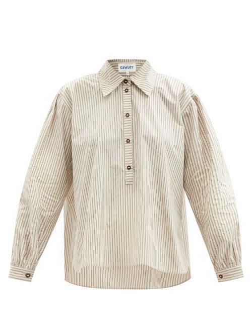 Cawley Studio - Alice Striped Cotton-poplin Shirt - Womens - Beige Multi