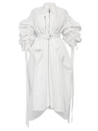 Alexander Mcqueen - Belted Gathered-sleeve Poplin Shirt Dress - Womens - White