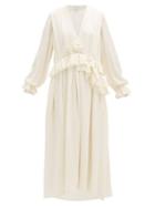 Matchesfashion.com Victoria Beckham - Floral-corsage Pleated-peplum Georgette Dress - Womens - Cream