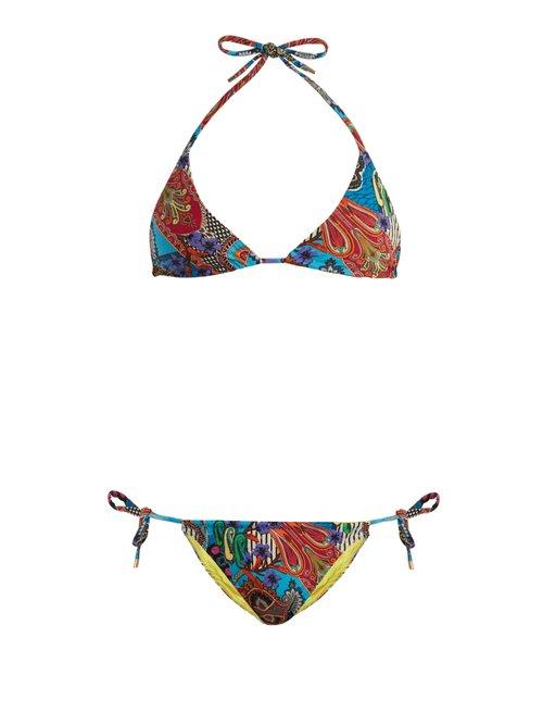 Matchesfashion.com Etro - Abstract Paisley Print Bikini - Womens - Blue