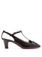 Matchesfashion.com Gucci - Anita Crystal Bow Embellished T Bar Leather Pumps - Womens - Black