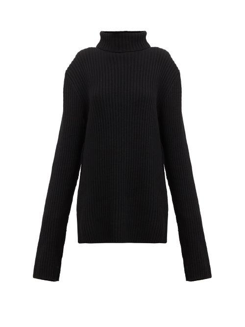 Matchesfashion.com Ann Demeulemeester - Extra Long-sleeve Roll-neck Ribbed-wool Sweater - Womens - Black