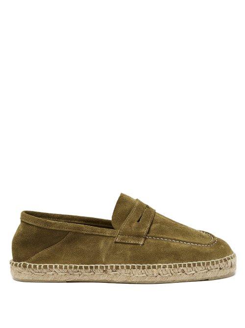Matchesfashion.com Maneb - Hamptons Suede Penny Loafer Espadrilles - Mens - Khaki