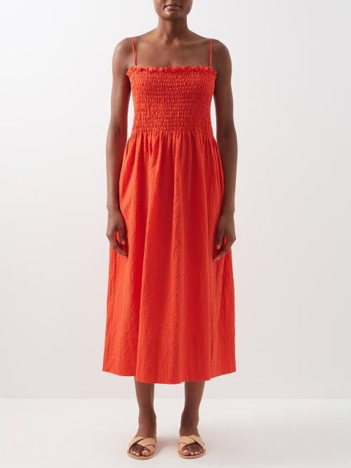 Three Graces London - Lena Shirred Cotton Dress - Womens - Red