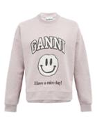 Matchesfashion.com Ganni - Smiling Face-print Jersey Sweatshirt - Womens - Light Pink