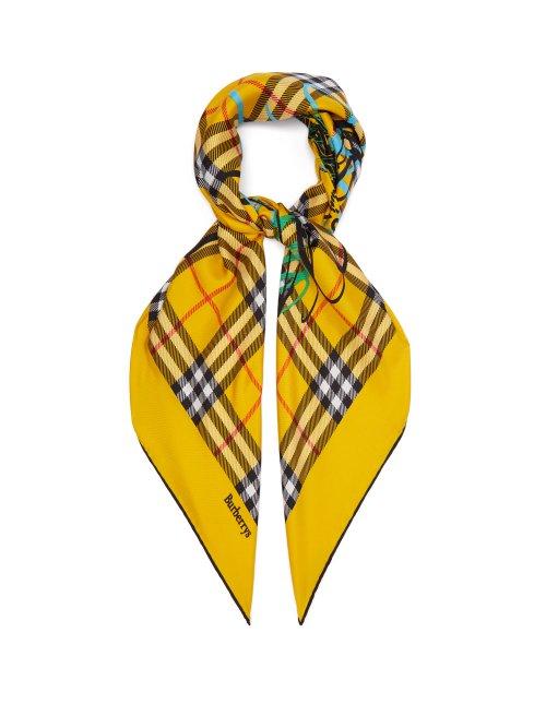 Matchesfashion.com Burberry - Vintage Check Scribble Printed Silk Square Scarf - Womens - Yellow