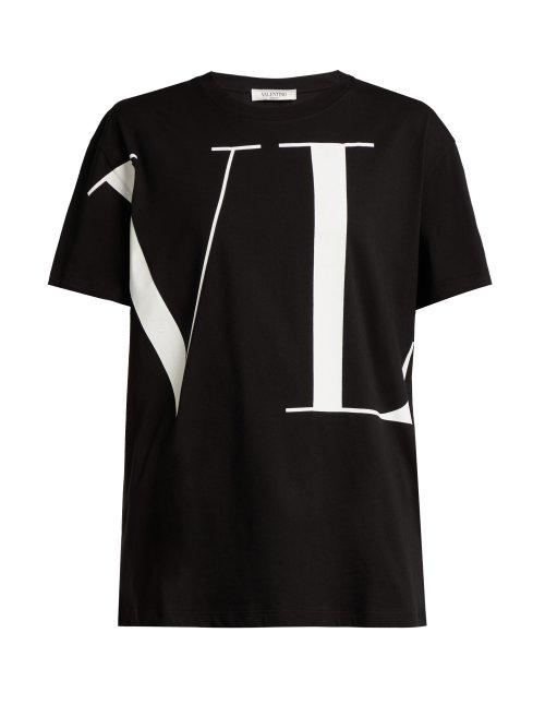 Matchesfashion.com Valentino - Wraparound Logo Print Cotton T Shirt - Womens - Black