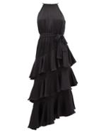 Matchesfashion.com Zimmermann - Espionage Asymmetric Tiered Silk Satin Dress - Womens - Black