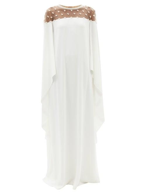 Carolina Herrera - Cape-back Faux Pear-embellished Crepe Gown - Womens - Ivory