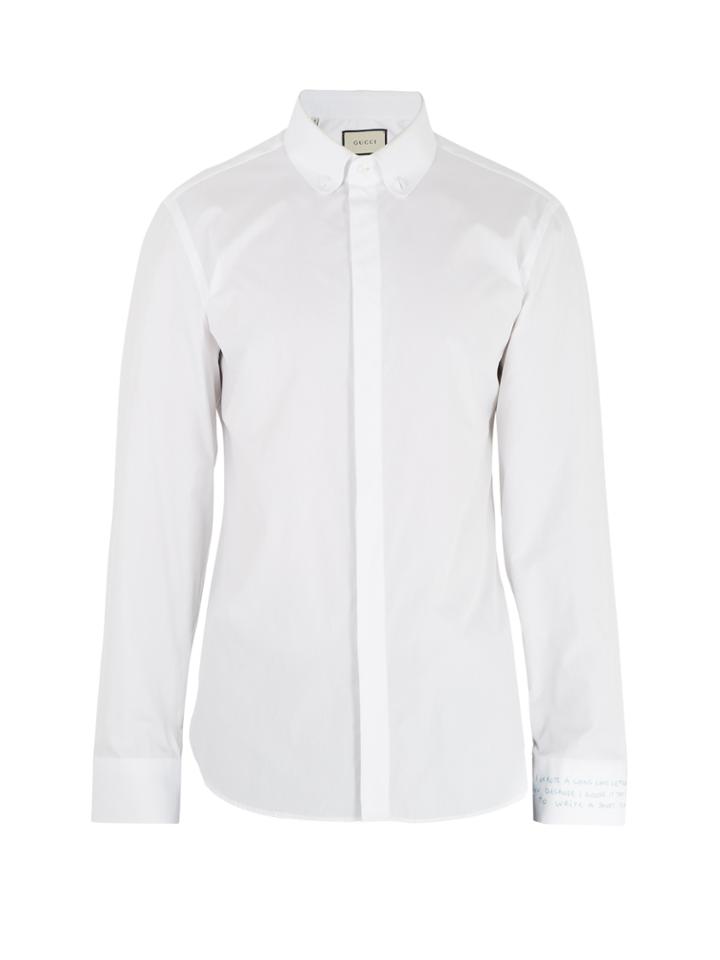 Gucci Text-embroidered Single-cuff Cotton-poplin Shirt