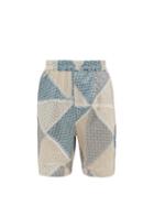Matchesfashion.com By Walid - Lorenzo Pyramid-patchwork Cotton-poplin Shorts - Mens - Blue Multi