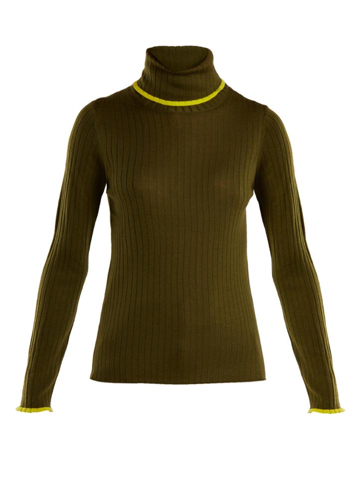Muveil Contrast-trim Roll-neck Wool Ribbed-knit Sweater