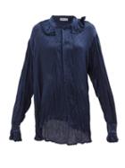 Balenciaga - Asymmetric Logo-jacquard Silk-satin Blouse - Womens - Blue