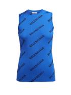 Matchesfashion.com Balenciaga - Logo Print Ribbed Knit Sleeveless Top - Womens - Black Blue