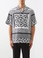 Versace - La Greca-print Cotton-blend Short-sleeved Shirt - Mens - Black And White