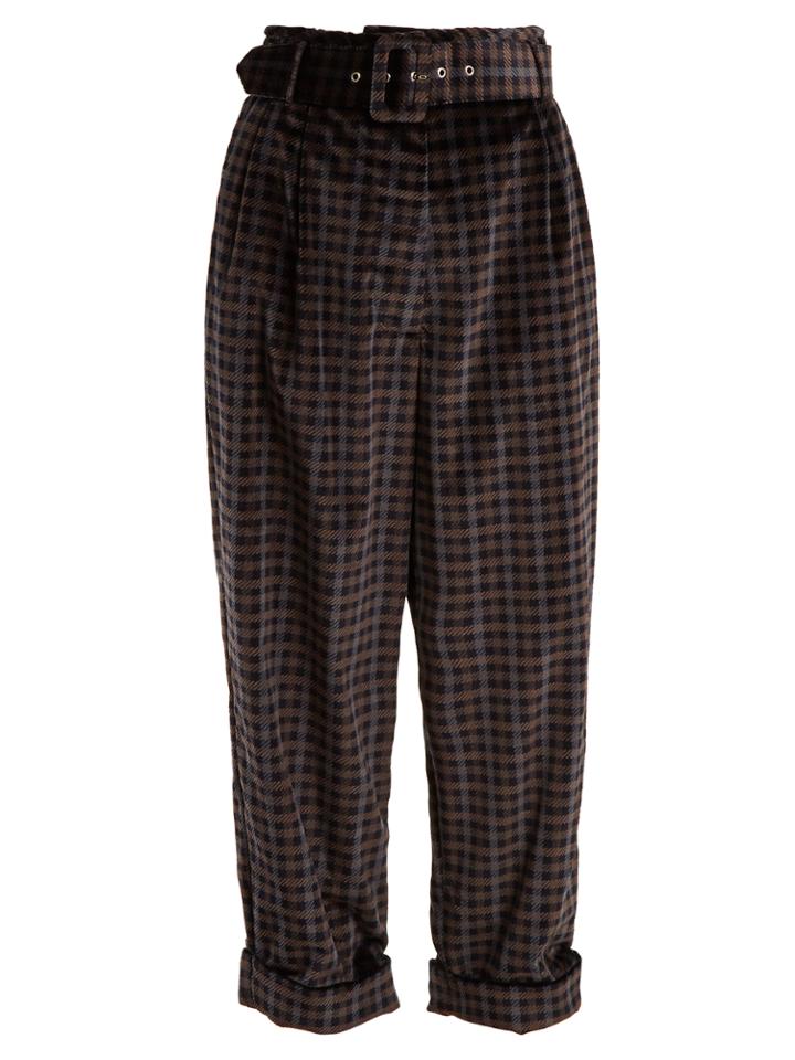 Isa Arfen Tartan-checked Wide-leg Cotton-velvet Trousers
