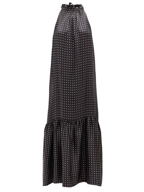 Matchesfashion.com Asceno - Ibiza Square-print High-neck Tiered Silk Dress - Womens - Black Multi
