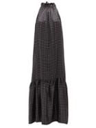 Matchesfashion.com Asceno - Ibiza Square-print High-neck Tiered Silk Dress - Womens - Black Multi