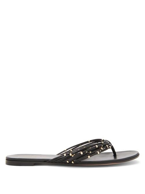 Matchesfashion.com Gianvito Rossi - Beaded Flat Leather Sandals - Womens - Black