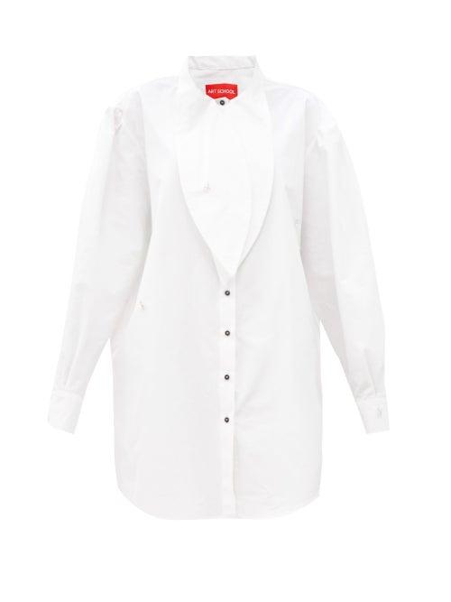Matchesfashion.com Art School - Artist Brooch-embellished Cotton Shirt Dress - Womens - White